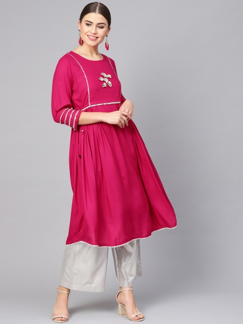 

clorals Women Magenta Yoke Design A-Line Kurta