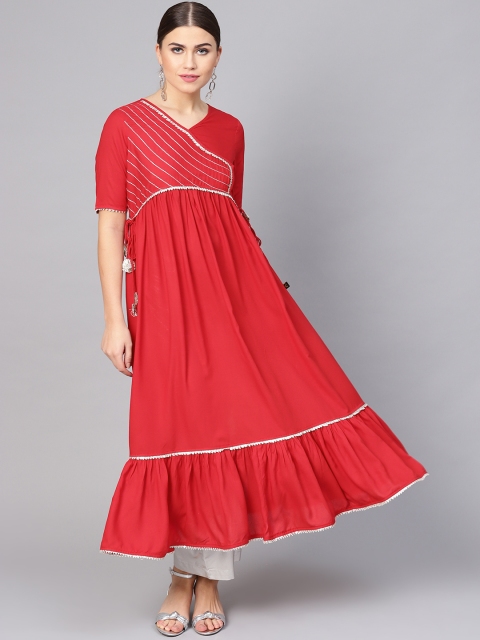 

clorals Women Red Solid A-Line Angrakha Kurta
