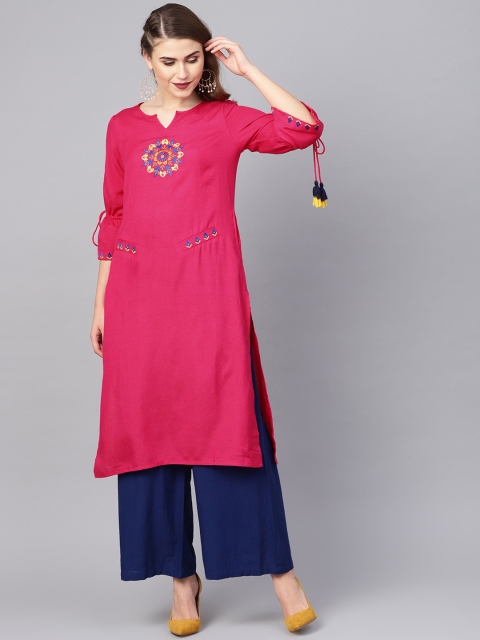

clorals Women Pink Yoke Design Straight Kurta