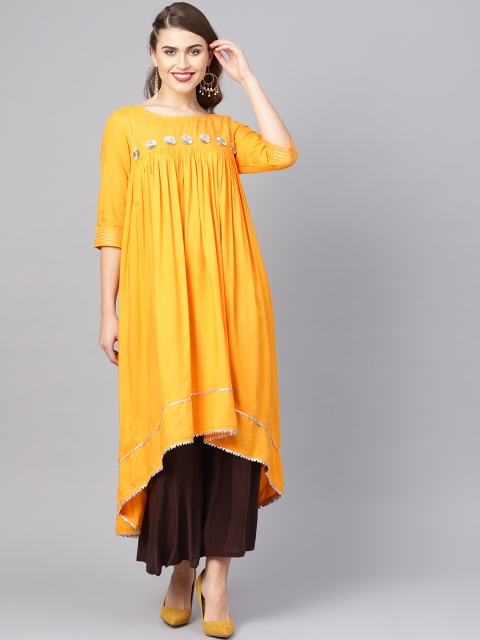 

clorals Women Mustard Yellow Solid High-Low A-Line Kurta