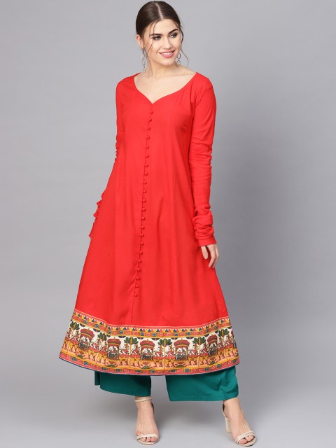 

clorals Women Red Solid Anarkali Kurta