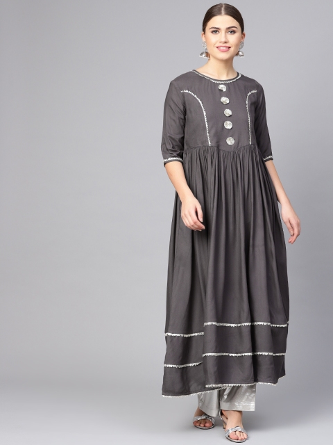 

clorals Women Grey Solid Anarkali Kurta