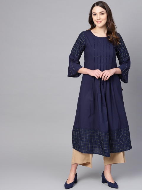 

clorals Women Navy Blue Solid A-Line Kurta