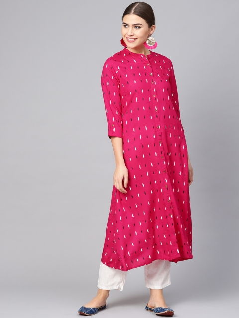 

clorals Women Pink & White Printed A-Line Kurta