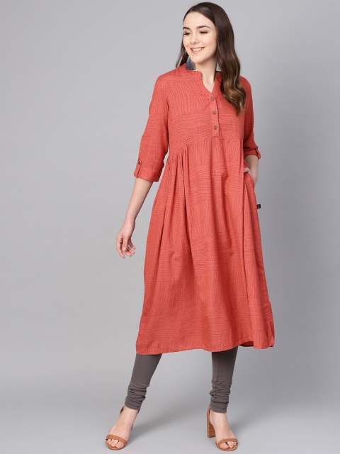 

clorals Women Rust Orange & Black Printed A-Line Kurta