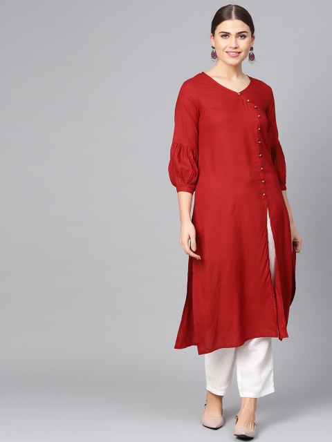 

clorals Women Maroon Solid Straight Kurta