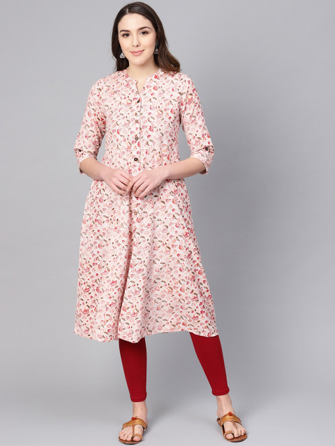 

clorals Women Off-White & Maroon Floral Printed A-Line Kurta