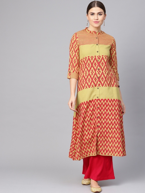 

clorals Women Green & Red Printed A-Line Kurta