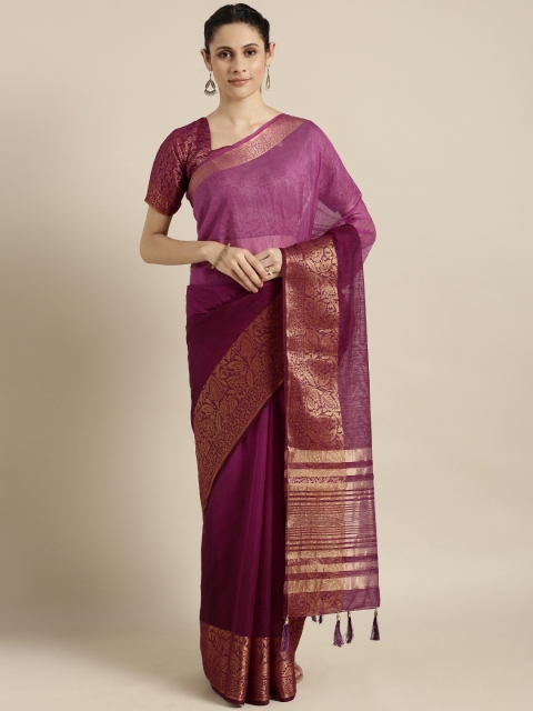 

Shaily Purple Solid Pure Silk Saree
