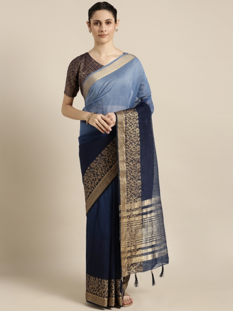 

Shaily Navy Blue & Gold-Toned Pure Silk Woven Design Saree