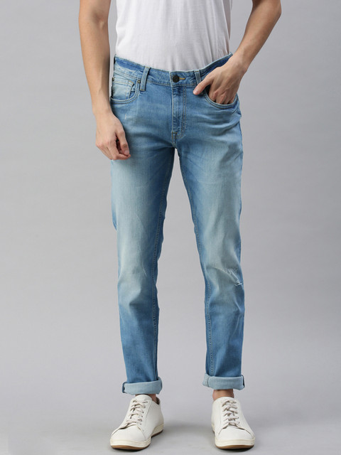 

Jack & Jones Men Blue Ben Skinny Fit Low-Rise Low Distress Heavy Fade Stretchable Jeans