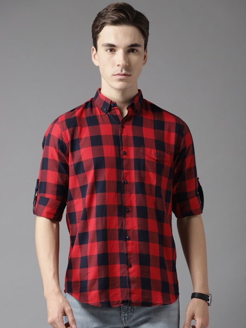 

DENNISON Men Red & Navy Comfort Slim Fit Checked Casual Shirt