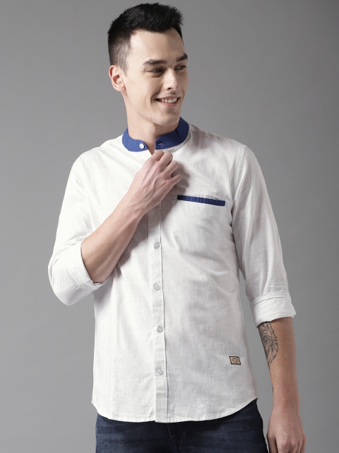 

DENNISON Men White Comfort Slim Fit Solid Casual Shirt