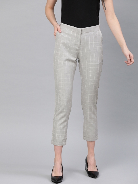 

Van Heusen Woman Women Grey & White Regular Fit Checked Cropped Regular Trousers