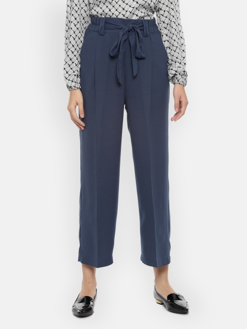 

Van Heusen Woman Blue Regular Fit Solid Cropped Peg Trousers