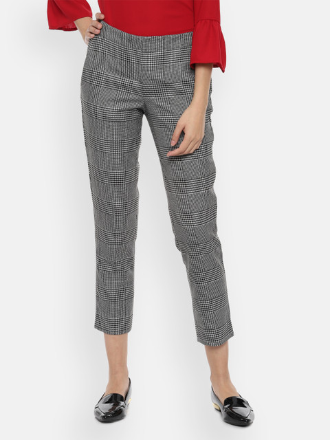 

Van Heusen Woman Women Black Regular Fit Checked Cigarette Trousers