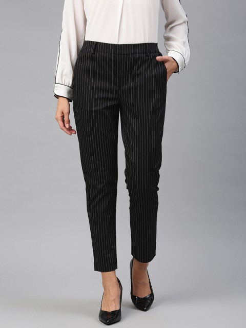 

Van Heusen Woman Women Black & White Regular Fit Striped Regular Trousers