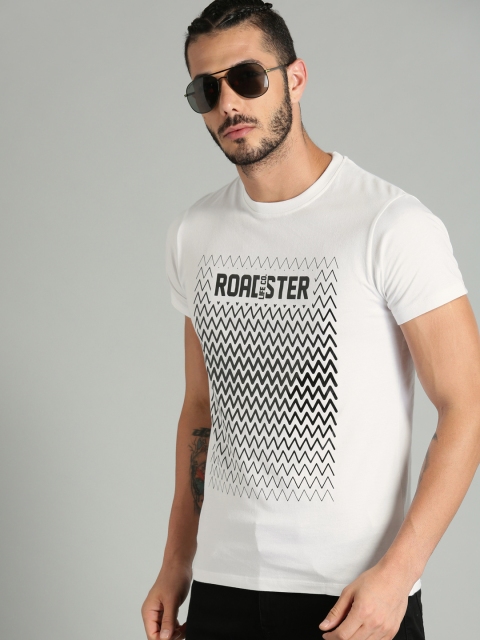 

Roadster Men White Printed Round Neck T-shirt