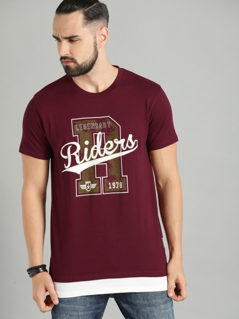 

Roadster Men Maroon Printed Round Neck T-shirt