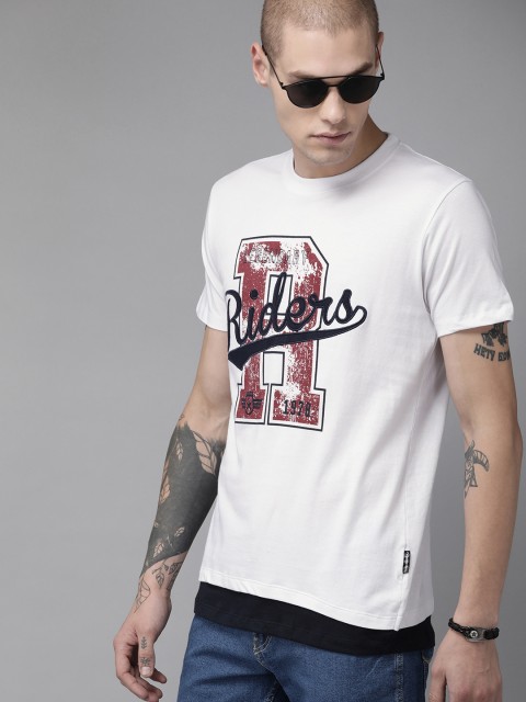 

Roadster Men White Printed Round Neck T-shirt