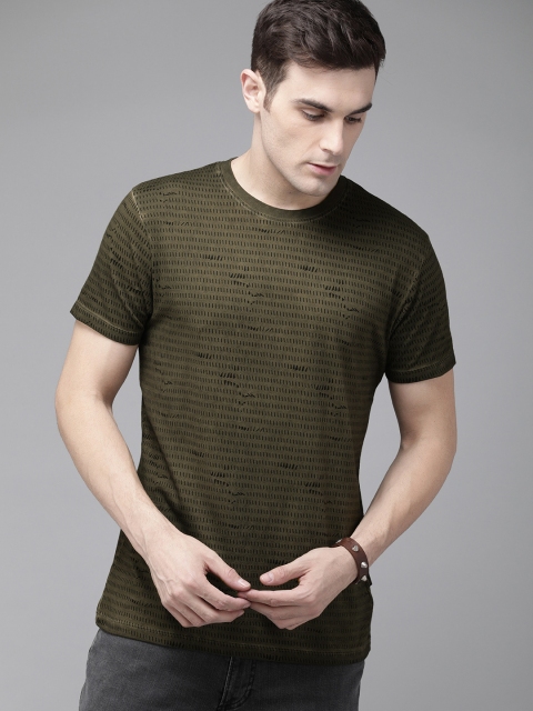

Roadster Men Olive Green Printed Round Neck T-shirt