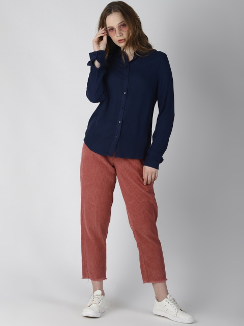 

Blue Saint Women Navy Blue Slim Fit Solid Casual Shirt