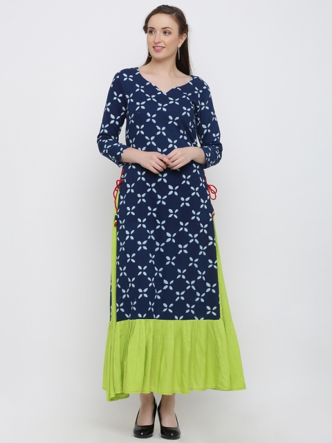 

Indian Virasat Women Printed Navy Blue Maxi Dress