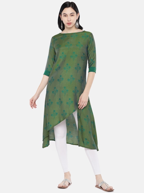 

shiloh Women Green Printed Asymmetric A-Line Kurta