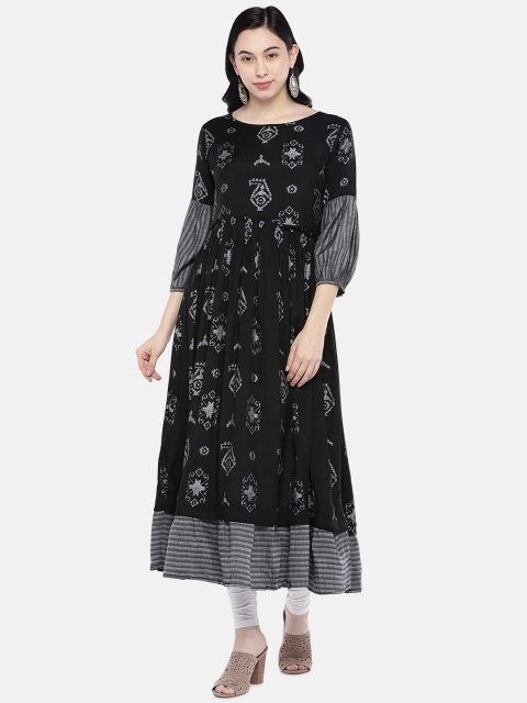 

shiloh Women Black & Grey Printed A-Line Kurta