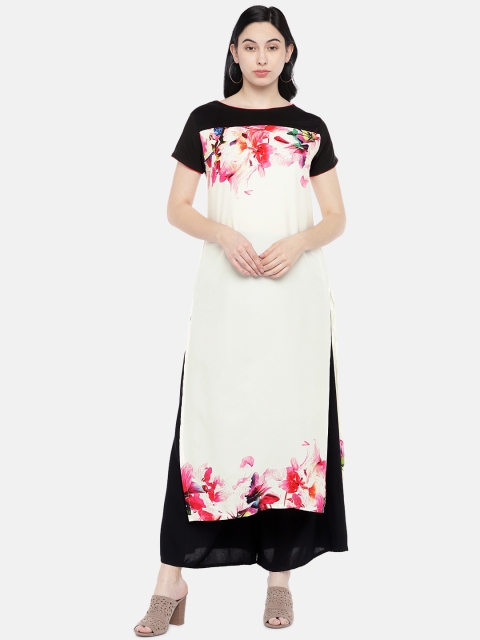 

shiloh Women White & Black Printed Straight Kurta
