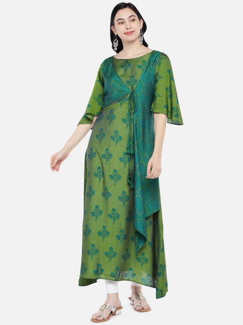 

shiloh Women Green Printed Asymmetric A-Line Kurta