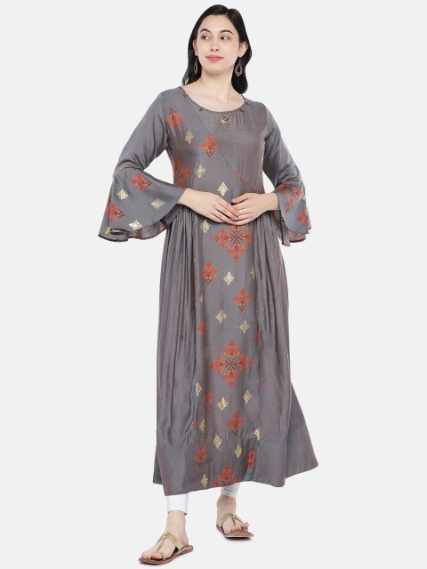 

shiloh Women Grey & Red Printed A-Line Kurta