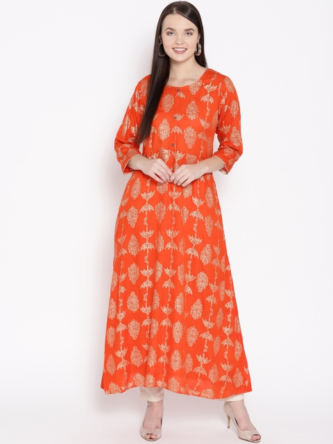 

Vastraa Fusion Women Orange & Golden Printed A-Line Kurta