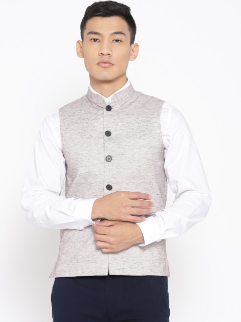 

Vastraa Fusion Men Grey Woven Design Nehru jacket