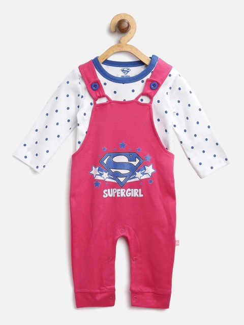 

Moms Love Girls White & Pink Printed T-shirt with Dungarees