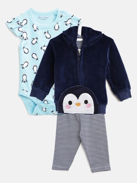 

Moms Love Girls Navy Blue & White Sweatshirt with Striped Pyjamas & Printed Bodysuit