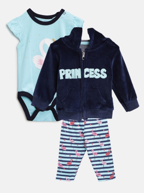 

Moms Love Girls Blue Self-Design Sweatshirt with Pyjamas & Bodysuit