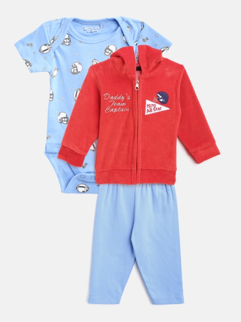 

Moms Love Boys Blue & Red Printed Bodysuit with Pyjamas & Sweatshirt