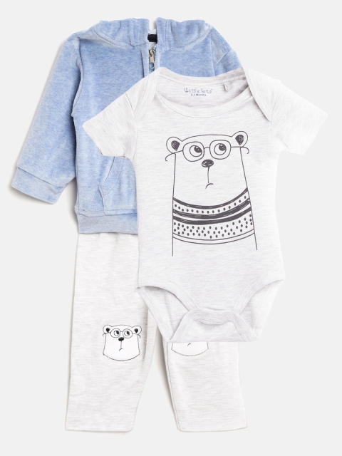 

Moms Love Boys Blue Solid Sweatshirt with Pyjamas & Printed Bodysuit