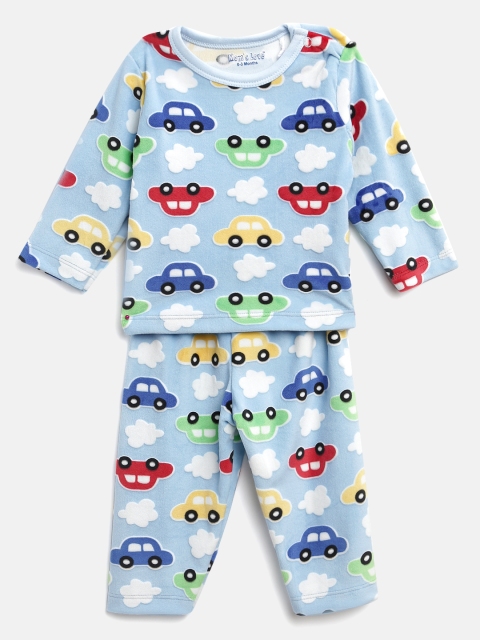Girls Blue & Red Printed T-shirt with Pyjamas