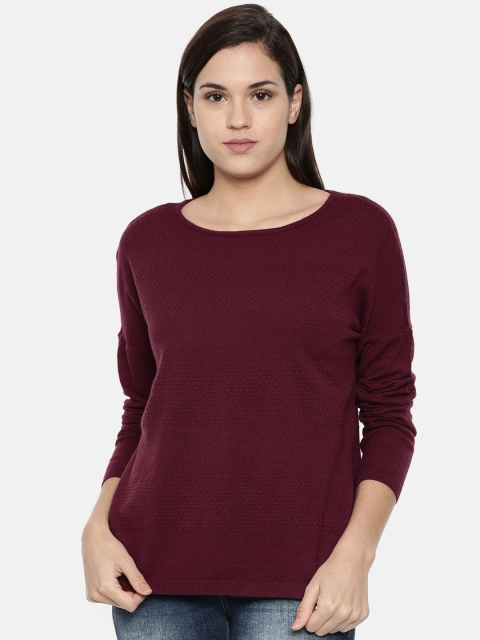 

ONLY Women Maroon Self Design Sweater