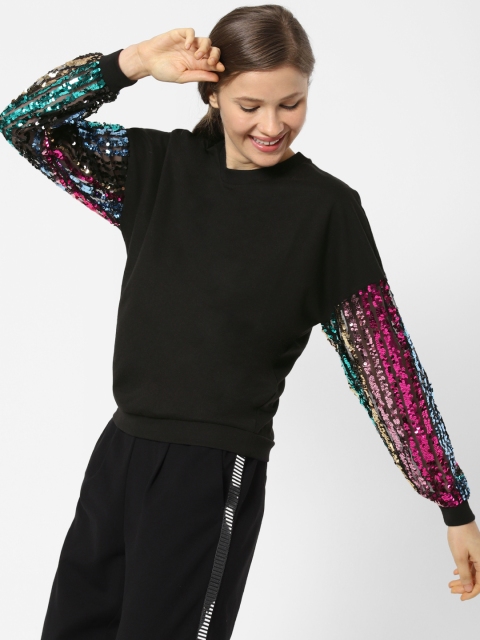 

ONLY Women Black Solid Sweatshirt