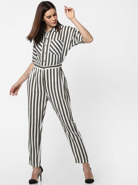 

ONLY Women Off-White & Olive Green Striped Basic Jumpsuit