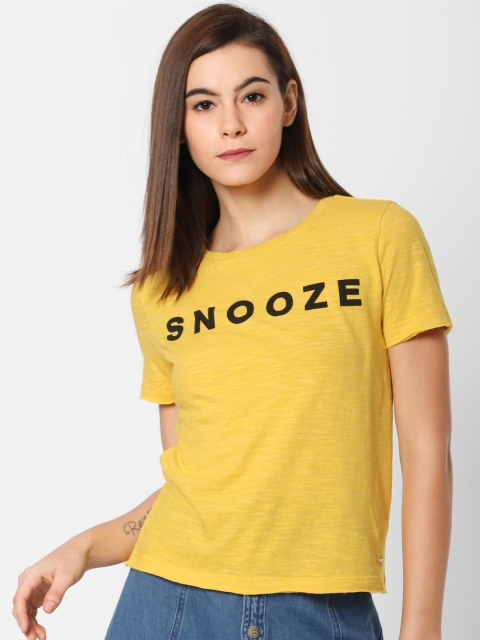 

ONLY Women Yellow Printed Round Neck T-shirt
