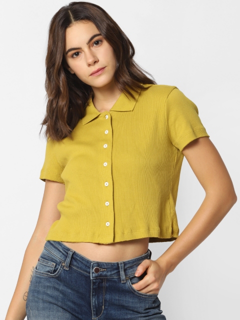 

ONLY Women Yellow Regular Fit Self Design Casual Shirt