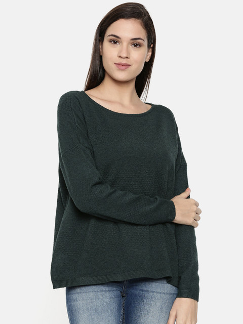 

ONLY Women Green Self Design Sweater