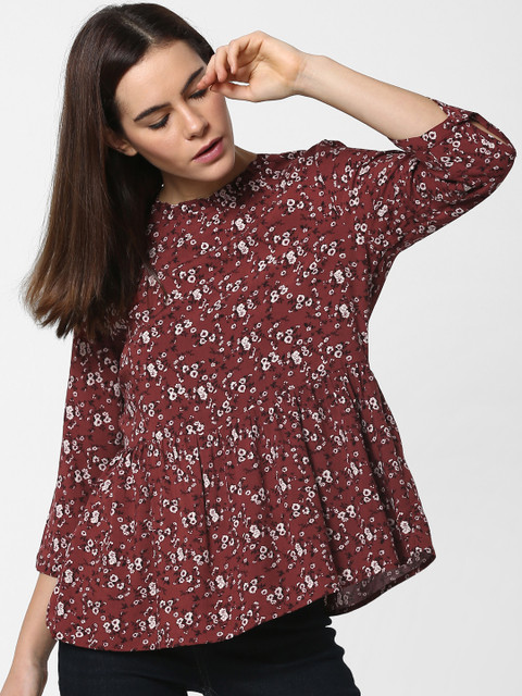 

ONLY Women Maroon & White Printed A-Line Top