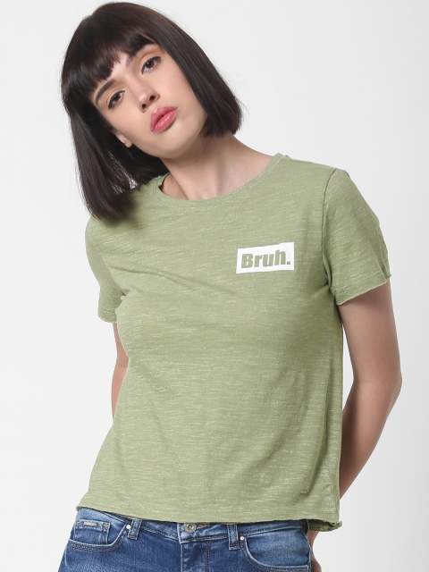 

ONLY Women Green Printed Round Neck T-shirt