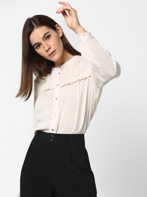 

ONLY Women Off-White Regular Fit Semi-Sheer Self Design Casual Shirt