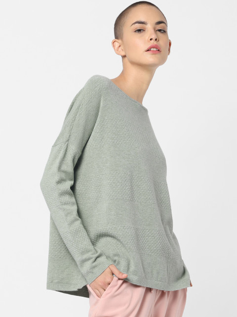 

ONLY Women Sea Green Self-Striped Sweater